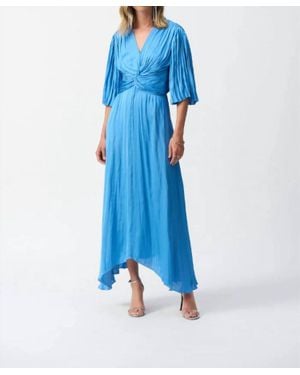 Joseph Ribkoff Pleated Satin Midi Dress - Blue