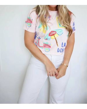 Belle Cher La Dolce Vita Striped Sequin Top - White