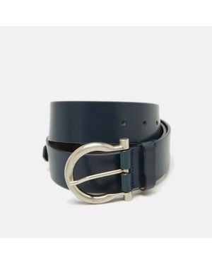 Ferragamo Dark Leather Gancio Buckle Belt - Blue