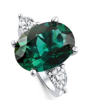 Pompeii3 16X12Mm Emerald & 1Ct Pear Shape Diamond Ring 14K Lab Grown - Green