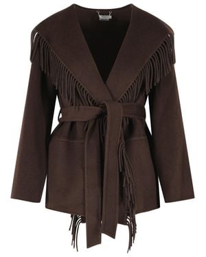 Jonathan Simkhai Wool Blend Jacket With Fringed Décor And Belted Waist - Black