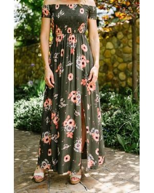 Apricot Poppy & Daisy Floral Maxi - Green