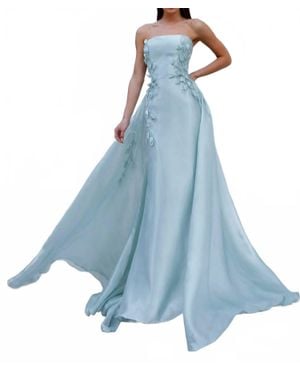 Terani Straight Neck Crepe Back Satin A-Line Gown - Blue