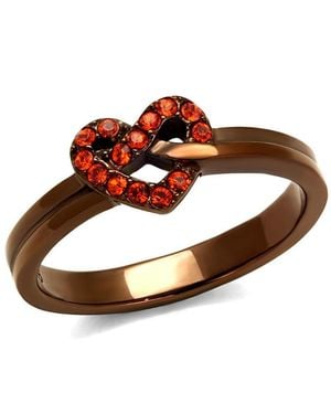 Fashnzfab Ip Coffee Light Stainless Steel Ring With Top Grade Crystal - Brown