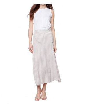 Charlie b Printed Long Striped Linen Skirt With Coconut Buttons - White