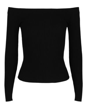 Valentino Off-The-Shoulder Ribbed Knit Sweater - Black