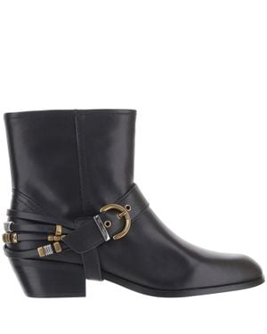 Pinko Metallic Buckle Ankle Boots - Blue