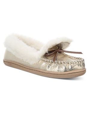 Charter Club Dorenda Faux Leather Moccasin Slippers - Natural
