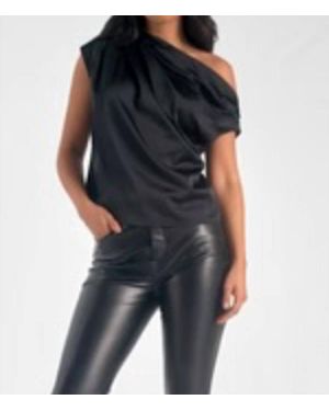 Elan Shiny Cinched Shoulder Top - Blue