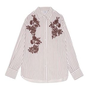 ERMANNO FIRENZE Fluid Striped Viscose Shirt With Floral Embroidery - White