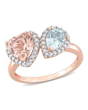Mimi & Max 1 3/4Ct Tgw Morganite Aquamarine 1/5Ct Tw Diamond Ring 14K Rose - White
