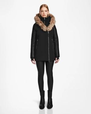 Rudsak Aurore Fitted Short Down Parka With Vegan Leather Sleeves - Black
