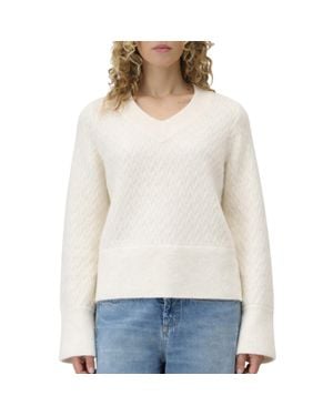 Closed V-Neck Long Sleeve Sweater - White