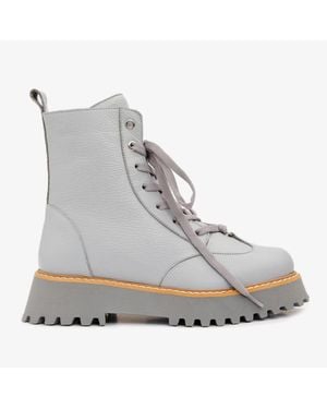 Vinci Leather Shoes The Yildiz Leather Lace-Up Ankle Boot With A Side Zipper - Gray