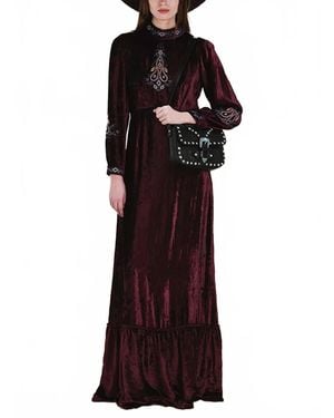 Fortela Velour Embroidered Maxi Dress - Purple