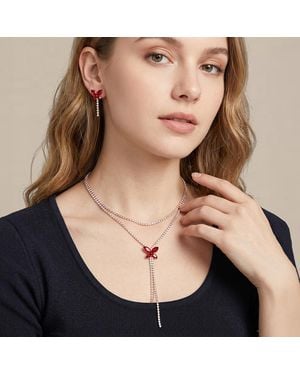 Fashnzfab Cz Marquise Stone Cluster Butterfly Accent Rhinestone Fringe Drop Layered Necklace - Black