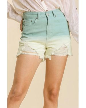 Eesome Dip Dye Denim Shorts - Green