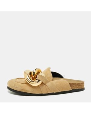 JW Anderson J. W.Anderson Suede Chain Link Accents Flat Slide Sandals - Natural