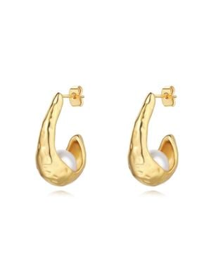 Sahira Jewelry Design Alani Pearl Hoop Earrings - Metallic