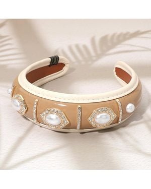 Fashnzfab Handmade Oval Pearl Vintage Frame Embellished Padded Headband - Metallic