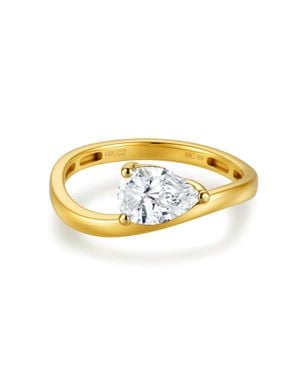 MAX + STONE Solid 10K 2 Carat Pear Cut Cubic Zirconia Wavy Band Engagement Ring - Metallic