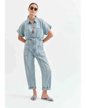 DAZE Villa Drawstring Barrel Leg Jeans - Blue