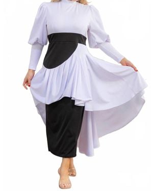 Karen Kane Two Tone Long Sleeve Maxi Dress - White