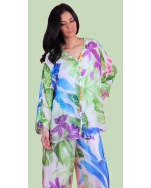 Gigi Moda Angelo Tropical Silk Blouse - Blue