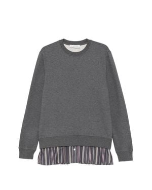 Lanvin Layered Hem Striped Silk-Nylon Sweater - Gray
