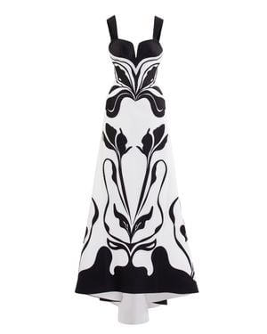 Saiid Kobeisy Laser Cut Floral Scuba Evening Dress - White