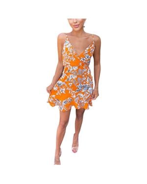 AX Paris Floral Print Skater Dress Wrap Dress - Orange