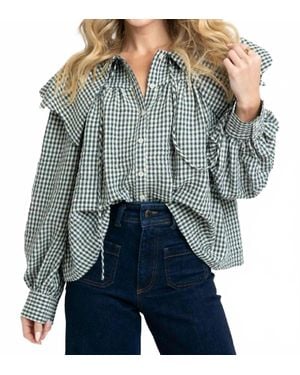 Karlie Gingham Peter Pan Collar Top - Blue