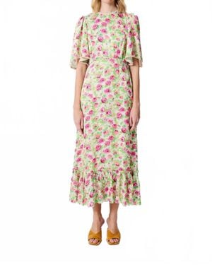 Manoush Rose Print Midi Dress - Pink