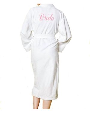 Bedhead PJs Terry Velour 'Bride' Embroidery Long Robe - White