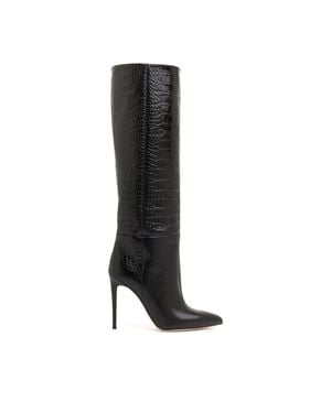 Paris Texas Calf Leather Stiletto Mid-Calf Boots - Black