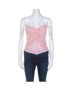 Ermanno Scervino Pleated Silk Frayed Detail Ruffled Corset Top - Pink