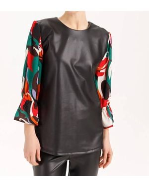 Isle Trey Leather Tulip Cuffs Top - Black
