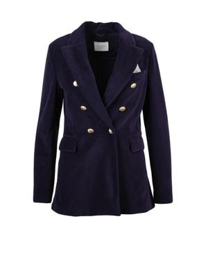 Circolo 1901 Velvet Double-Breasted Jacket With Wide Lapels And-Tone Buttons - Blue