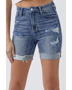 TRUEDAMES Full Size Distressed Rolled Denim Shorts With Pockets - Blue