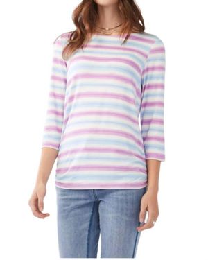 Fdj Striped Three Quarter Sleeve Top - White