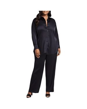 Nina Parker Plus Collar Side Slit Button-Down Top - Black