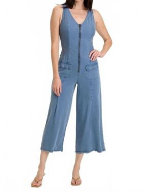 XCVI Linette Twill Zip-Up V-Neck Jumpsuit - Blue
