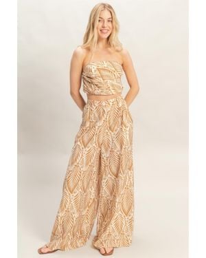 TRUEDAMES Strapless Top & Pant Print Set - Natural