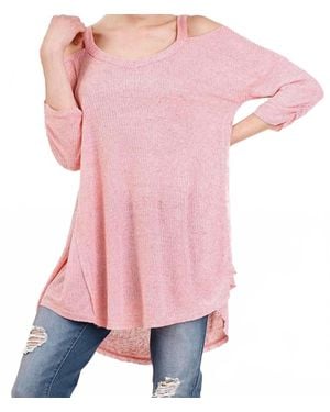 Umgee Shirred Sleeve Cold Shoulder Tunic - Pink