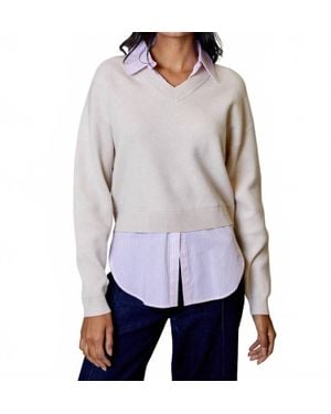 Design History Layered Striped Shirt & Sweater Top - Gray