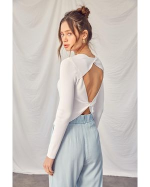 TRUEDAMES Idem Ditto Twisted Backless Long Sleeve Knit Top - White