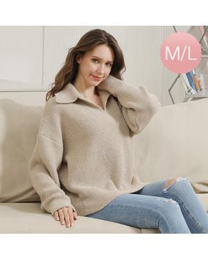 TRUEDAMES Solid Collar Pullover Sweater - Natural