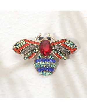 Fashnzfab Rhinestone Pave Bee Pin Brooch - Blue