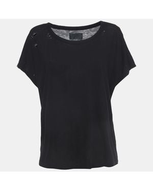 RTA Cotton Distressed Crop T-Shirt - Black