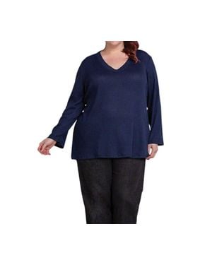 On The Plus Side Waffle Knit Long Sleeve Top - Blue